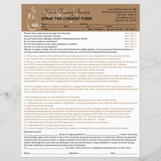 Spray Tan Liability het Formulier van de Vrijstell Flyer (Voorkant)