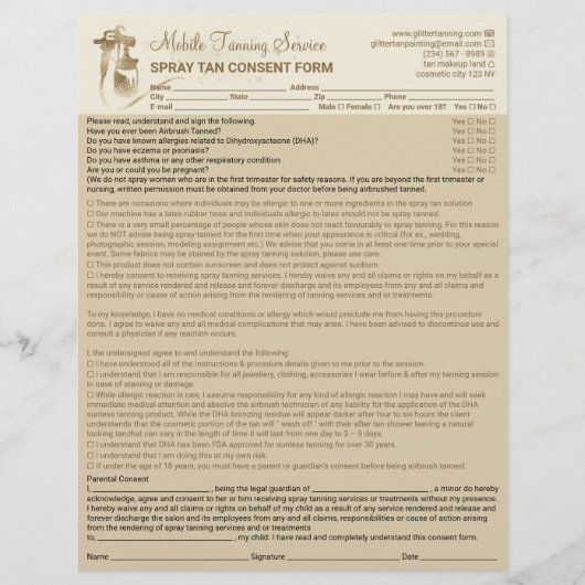 Spray Tan Liability Waiver Form Beige Flyer (Voorkant)