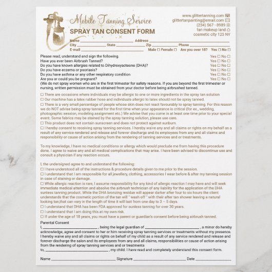 Spray Tan Liability Waiver Form Flyer (Voorkant)