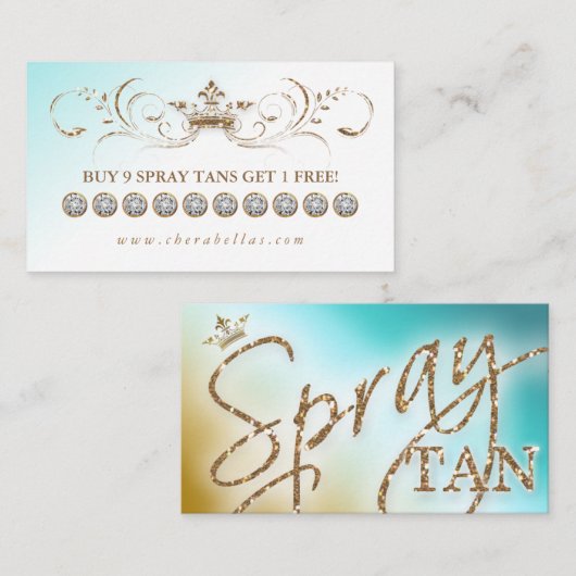 Spray Tan Loyalty Card Diamonds Gold Glitter Crown (Voorkant / Achterkant)