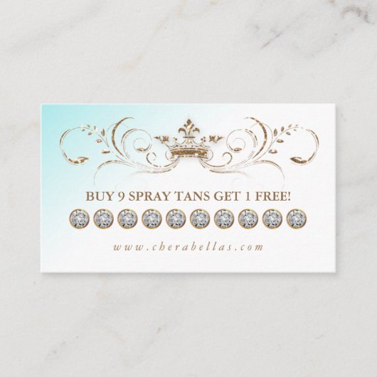 Spray Tan Loyalty Card Diamonds Gold Glitter Crown (Voorkant)