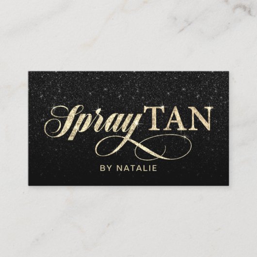 Spray Tan Modern Zwart Glitter Mobiel Tannen Visitekaartje (Voorkant)