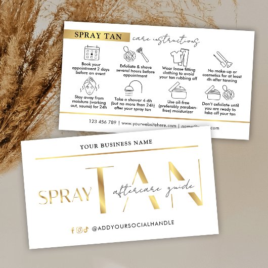 Spray Tan Nazorg Guide Modern Wit & Goud Visitekaartje