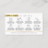 Spray Tan Nazorg Guide Modern Wit & Goud Visitekaartje (Achterkant)