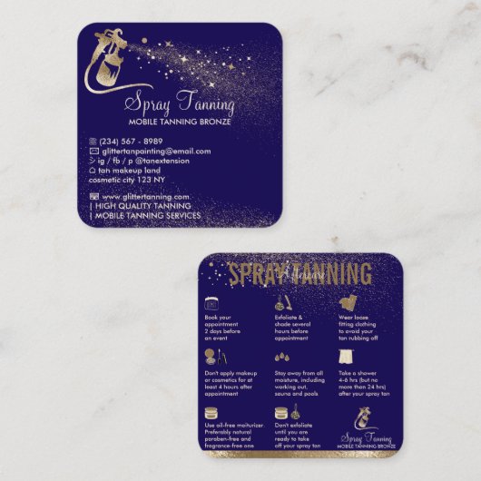 Spray Tan Nazorg Tips Marine Vierkante Visitekaartje (Voorkant / Achterkant)