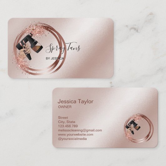 Spray Tan Pistool, Mobile Roos Gold Spray Tanning  Visitekaartje (Voorkant / Achterkant)