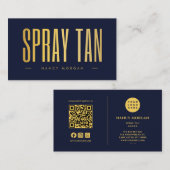 Spray Tan QR-code & Logo Navy en Goud  Visitekaartje (Voorkant / Achterkant)