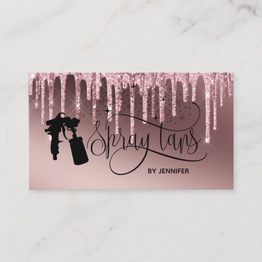Spray tan script druppelen glitter goud visitekaartje (Voorkant)