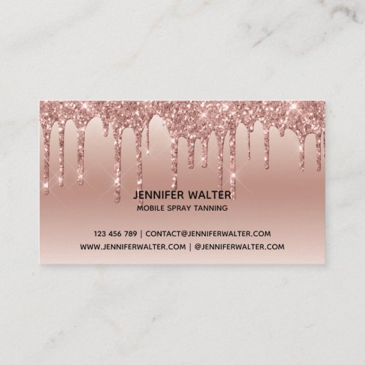 Spray tan script druppelen glitter goud visitekaartje (Achterkant)