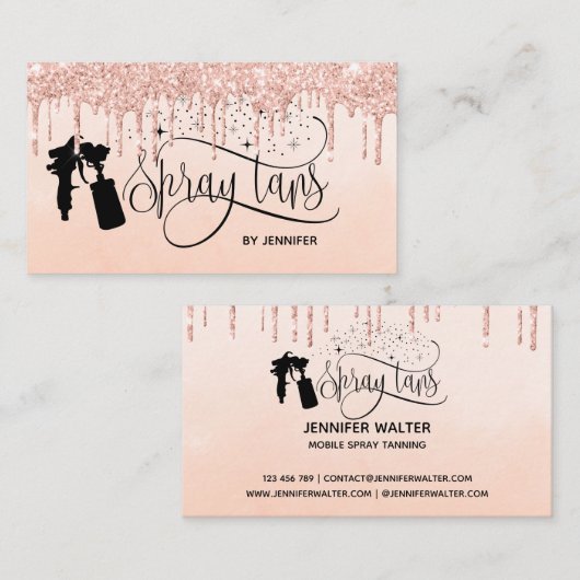 Spray tan script glitter Gold druppels Visitekaartje (Voorkant / Achterkant)