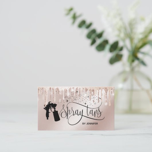 Spray tan script glitter Gold druppels Visitekaartje (Staand voorkant)