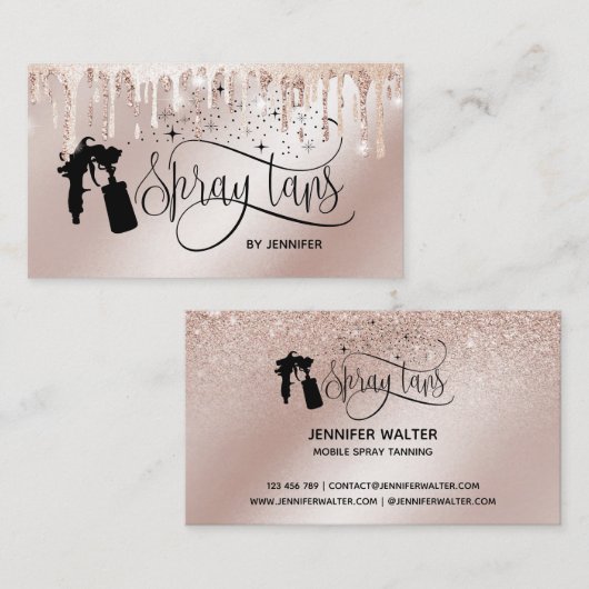 Spray tan script glitter Gold druppels Visitekaartje (Voorkant / Achterkant)