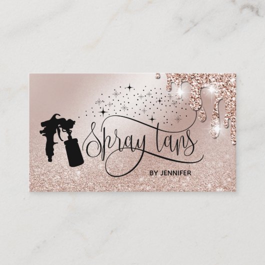 Spray tan script glitter Gold druppels Visitekaartje (Voorkant)