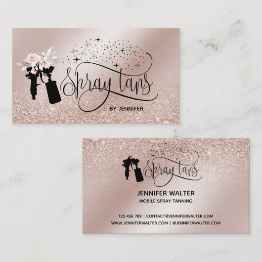 Spray tan script glitter goud bloemen visitekaartje (Voorkant / Achterkant)
