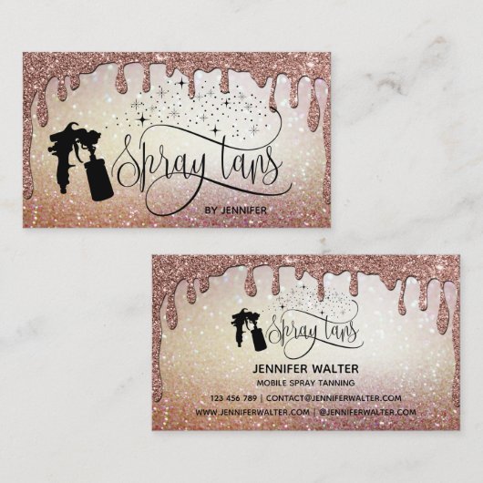 Spray tan script glitter goud marmeren textuur visitekaartje (Voorkant / Achterkant)