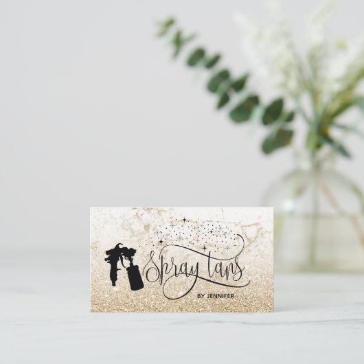 Spray tan script glitter goud marmeren textuur visitekaartje (Staand voorkant)