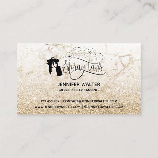 Spray tan script glitter goud marmeren textuur visitekaartje (Achterkant)