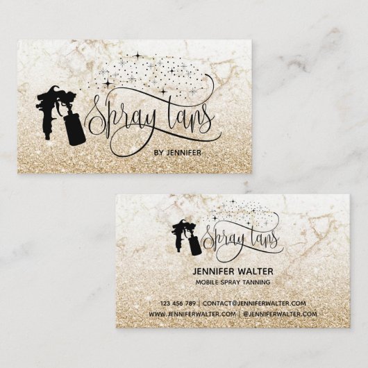 Spray tan script glitter goud marmeren textuur visitekaartje (Voorkant / Achterkant)