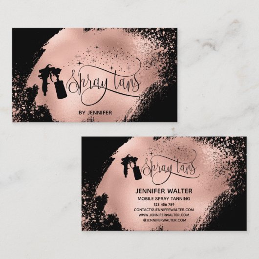 Spray tan script glitter roos gold splash visitekaartje (Voorkant / Achterkant)