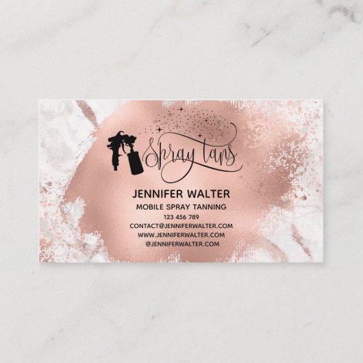 Spray tan script glitter roos gouden splash marmer visitekaartje (Achterkant)