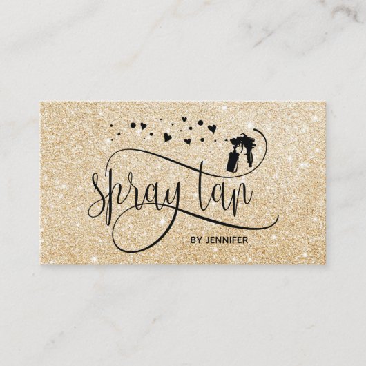 Spray tan script goud glitter confetti harten visitekaartje (Voorkant)