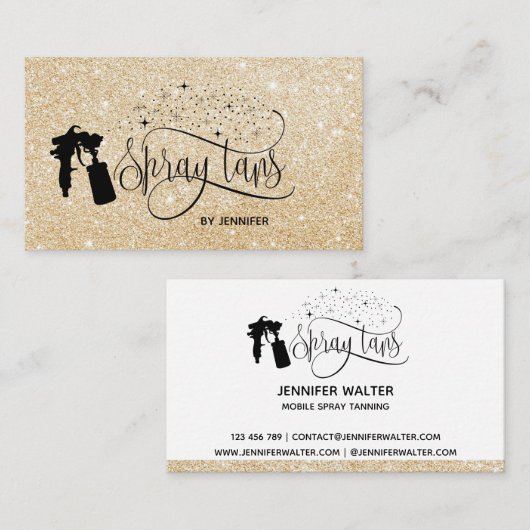 Spray tan script goud glitter confetti visitekaartje (Voorkant / Achterkant)