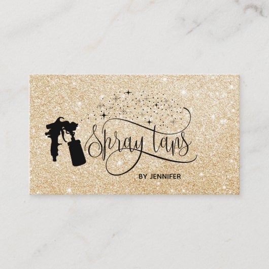 Spray tan script goud glitter confetti visitekaartje (Voorkant)