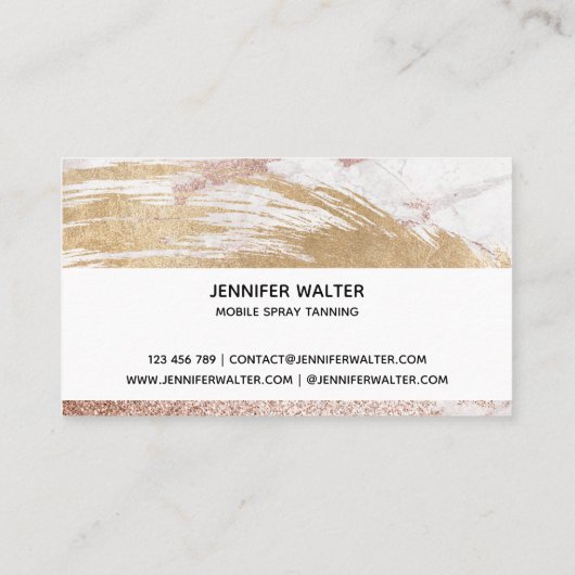 Spray tan script gouden glitter borstel lijn harte visitekaartje (Achterkant)