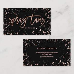Spray tan script roos gouden confetti splatters visitekaartje