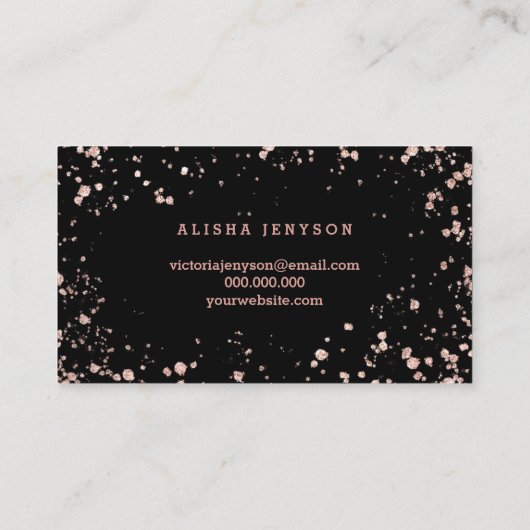 Spray tan script roos gouden confetti splatters visitekaartje (Achterkant)