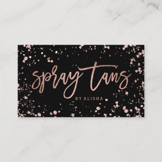 Spray tan script roos gouden confetti splatters visitekaartje (Voorkant)