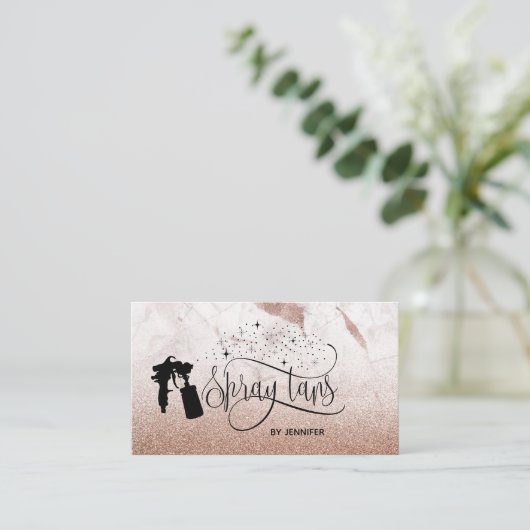 Spray tan script roos gouden marmeren textuur visitekaartje (Staand voorkant)