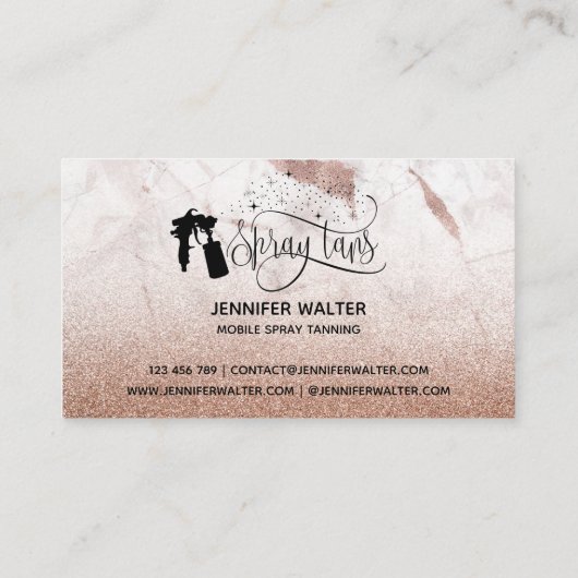 Spray tan script roos gouden marmeren textuur visitekaartje (Achterkant)