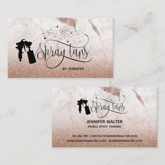 Spray tan script roos gouden marmeren textuur visitekaartje (Voorkant / Achterkant)