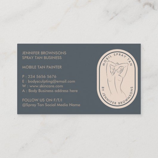 Spray Tan Woman Body Skin Navy Beige Visitekaartje (Achterkant)