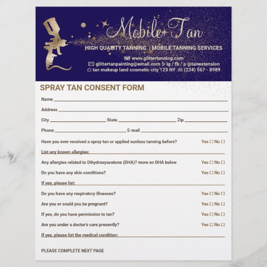 Spray Tan Zakelijk Plan Toestemming Verklaring For Flyer (Voorkant)