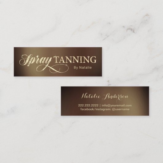 Spray Tanning Elegant Gold & Tan Mini Visitekaartje (Voorkant / Achterkant)
