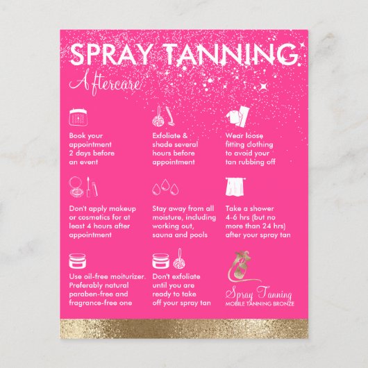 Spray Tanning Neon Roze Lichaamsverf Nazorg Flyer (Achterkant)