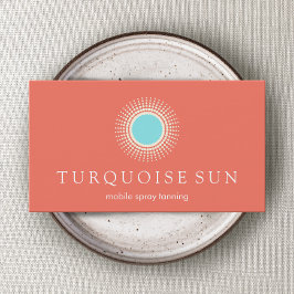 Spray Tanning Oranje en Turquoise Sun Logo Visitekaartje