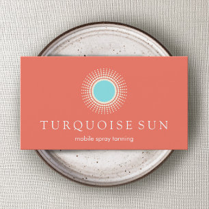 Spray Tanning Oranje en Turquoise Sun Logo Visitekaartje