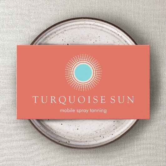 Spray Tanning Oranje en Turquoise Sun Logo Visitekaartje