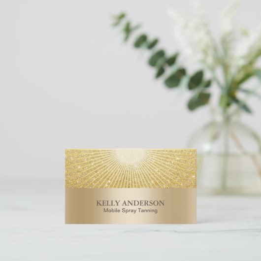 Spray Tanning Salon Modern Gold Glow Glitter Visitekaartje (Staand voorkant)