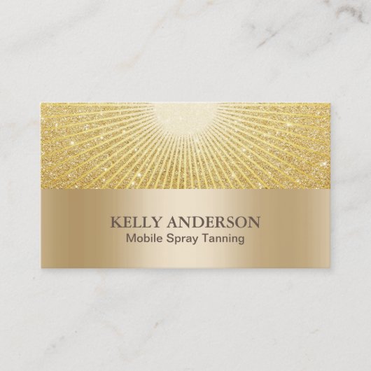Spray Tanning Salon Modern Gold Glow Glitter Visitekaartje (Voorkant)