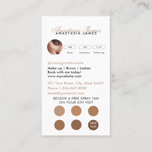 Spray Tanning Salon Social Media Loyalty Kaart Visitekaartje (Achterkant)