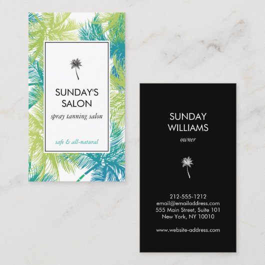 Spray Tanning Salon Tropical Green Palms Visitekaartje (Voorkant / Achterkant)