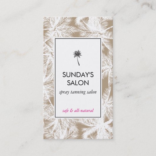 Spray Tanning Salon Tropische Tan/Witte Palmen Visitekaartje (Voorkant)