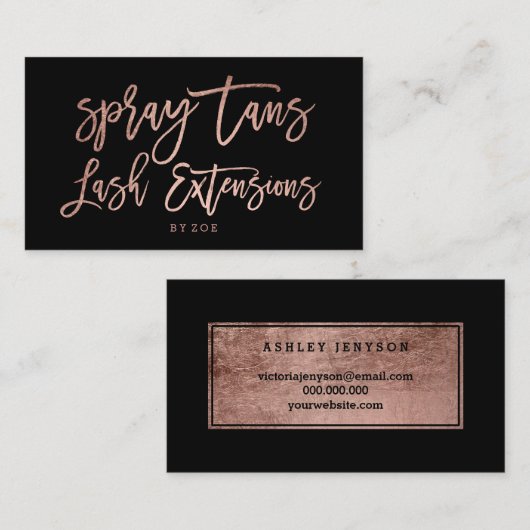 Spray tans logo zweeft roos gouden typografie zwar visitekaartje (Voorkant / Achterkant)