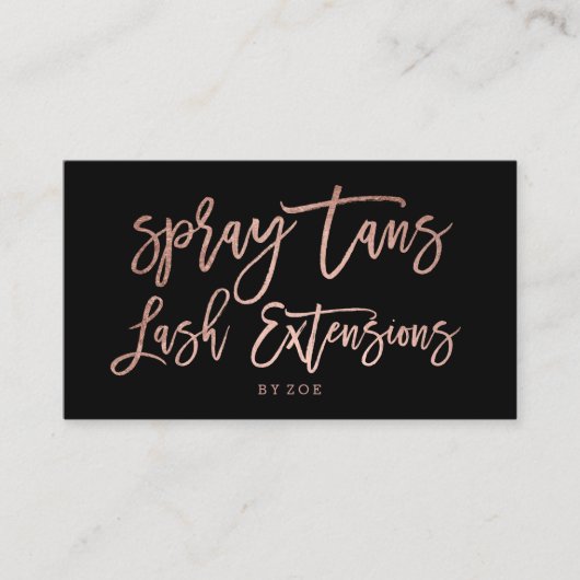 Spray tans logo zweeft roos gouden typografie zwar visitekaartje (Voorkant)