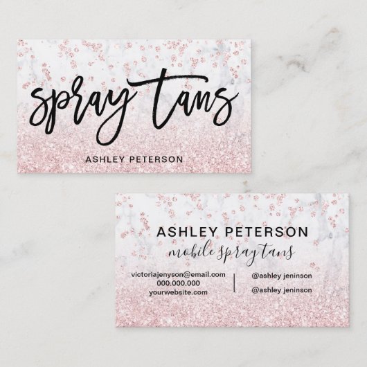 Spray tans roos glitter marmer confetti visitekaartje (Voorkant / Achterkant)