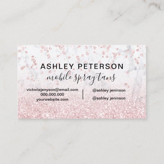 Spray tans roos glitter marmer confetti visitekaartje (Achterkant)